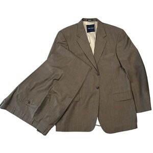 Nautica Mens Suit Ventless Coat‎ Pleated Pants Brown Worsted Wool 44L 40x31 USA